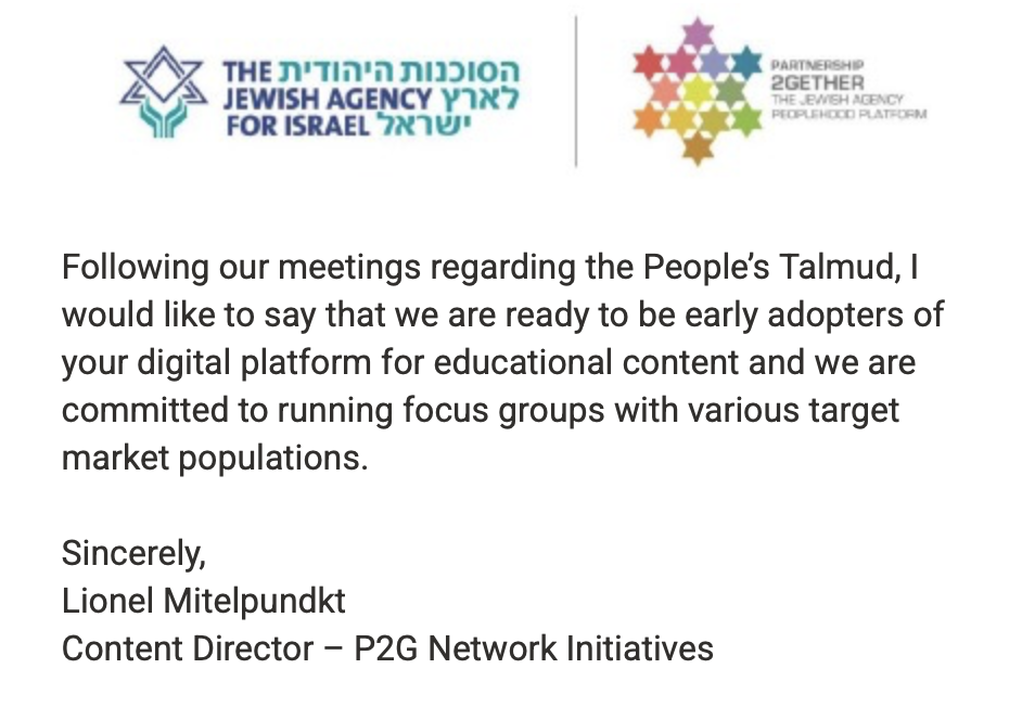 The Jewish Agency for Israel and Partnership2Gether letterhead